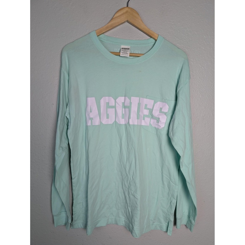 PINK Victoria's Secret T-Shirt Womens M Green Long Sleeve Pocket Crew Neck